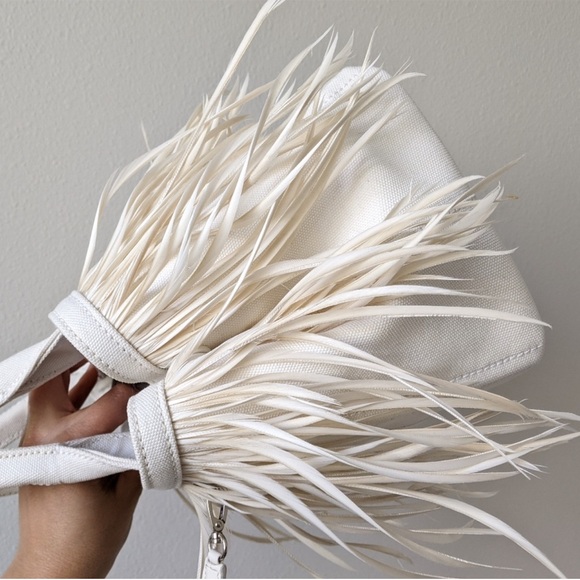 Prada Feather Trimmed Canapa Fringe Purse - Picture 5 of 16